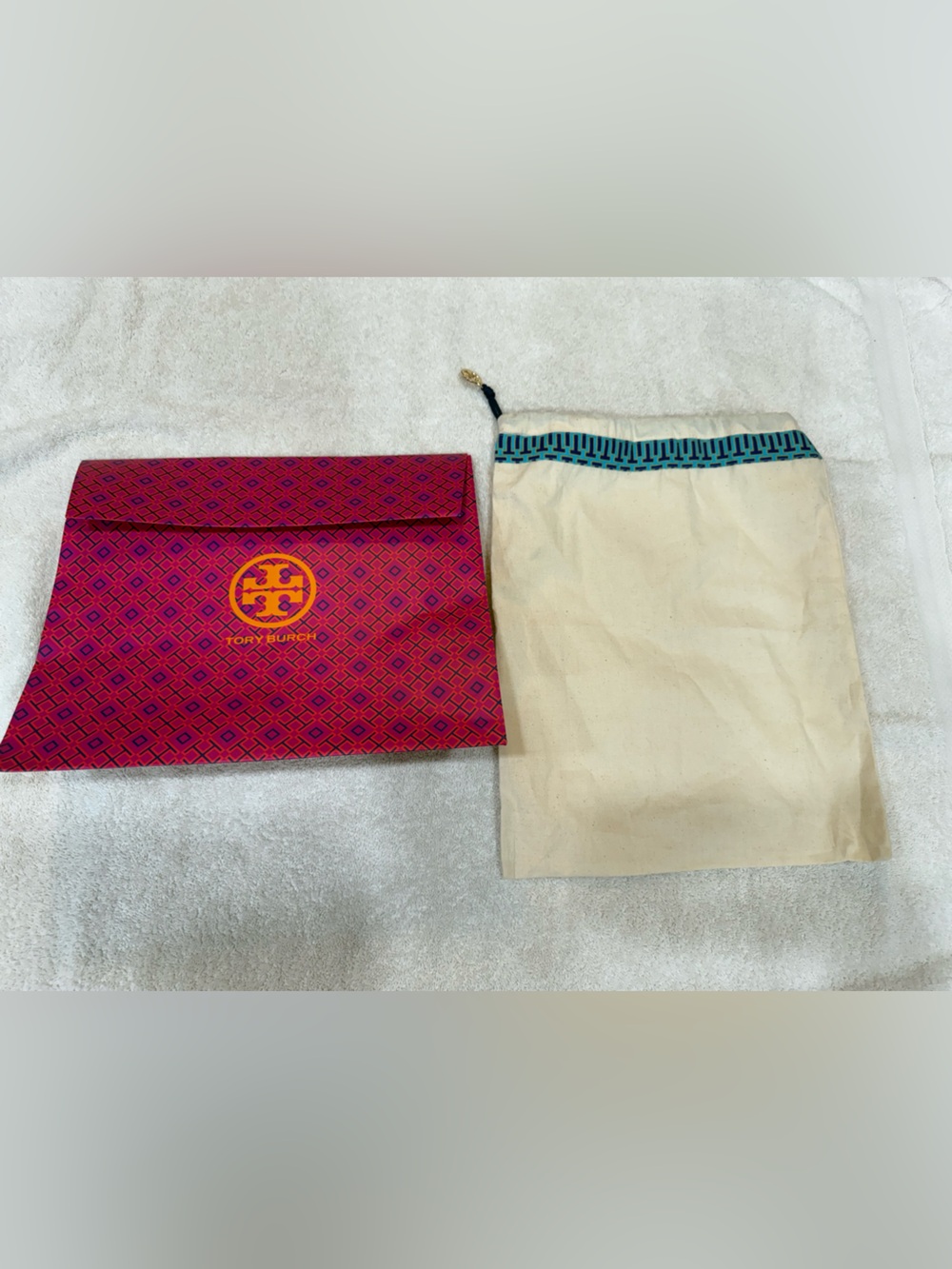 Tory Burch Pink & Yellow Branded Gift Envelope with Cream Dust Bag